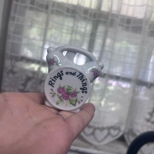 Rings and Things Floral Ceramic Ring Holder - White with Pink Roses